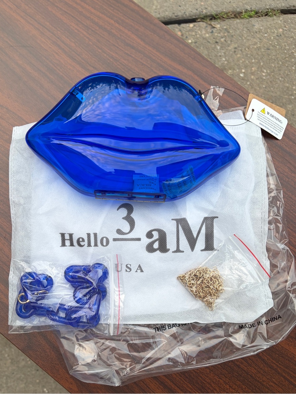 Hello 3 AM Blue Acrylic Lips Clutch Crossbody Purse NWT